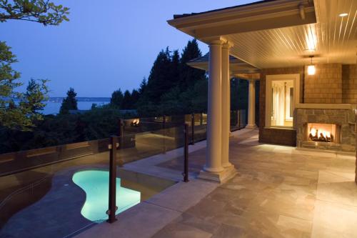 pool deck house dusk